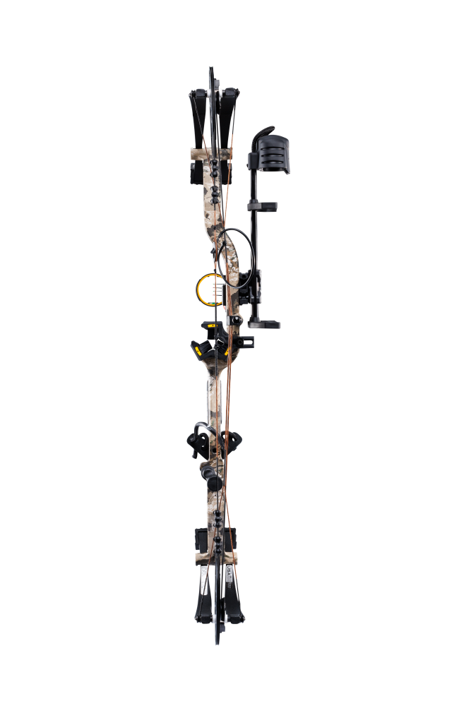 Back view of Bear Archery Legit MAXX RTH compound bow showcasing its adjustable compound 30" axel length.