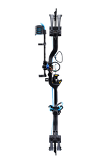 Front view Bear Legit MAXX RTH Adjustable compound Bow in color Inspire with Trophy Ridge Ready-To-Hunt accessories.