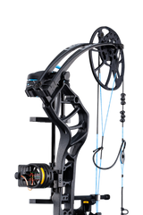 Close up of Bear Legit MAXX RTH top limbs and cam dual cam system. As well as a Trophy Ridge Fatal 4 sight. 