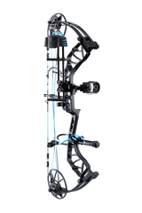 Side view of the Bear Archery Legit MAXX RTH adjustable Compound Bow in color Inspire highlighting its Trophy Ridge Ready-To-Hunt package, featuring a V-Biscuit rest, premium Fatal 4 sight, 5 Spot arrow quiver, Snubnose stabilizer, Radical peep sight, and wrist sling.