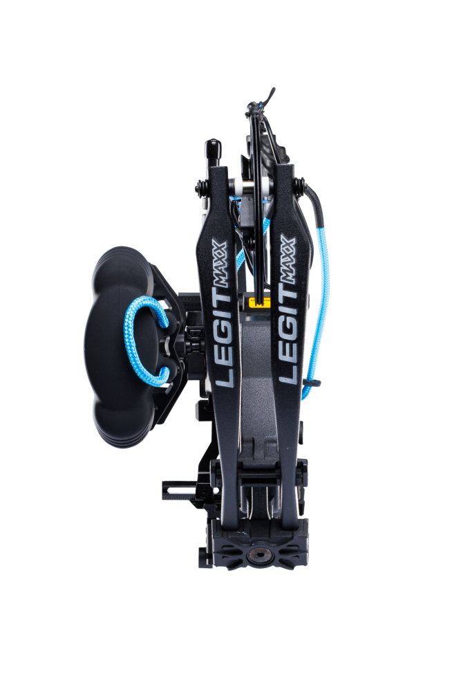 Close up of compound bow limbs showcasing Bear Archery Legit MAXX RTH adjustable compound bow logo on color Inspire.