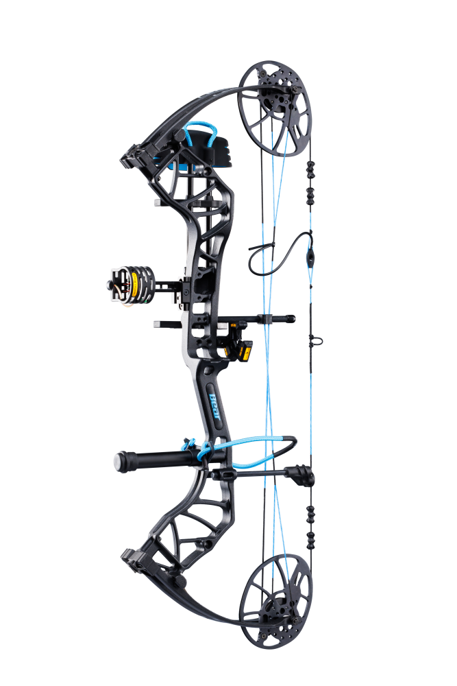 Side view showcasing Trophy Ridge’s ultimate ready-to-hunt package on Bear Archery's Legit MAXX RTH adjustable compound bow. 