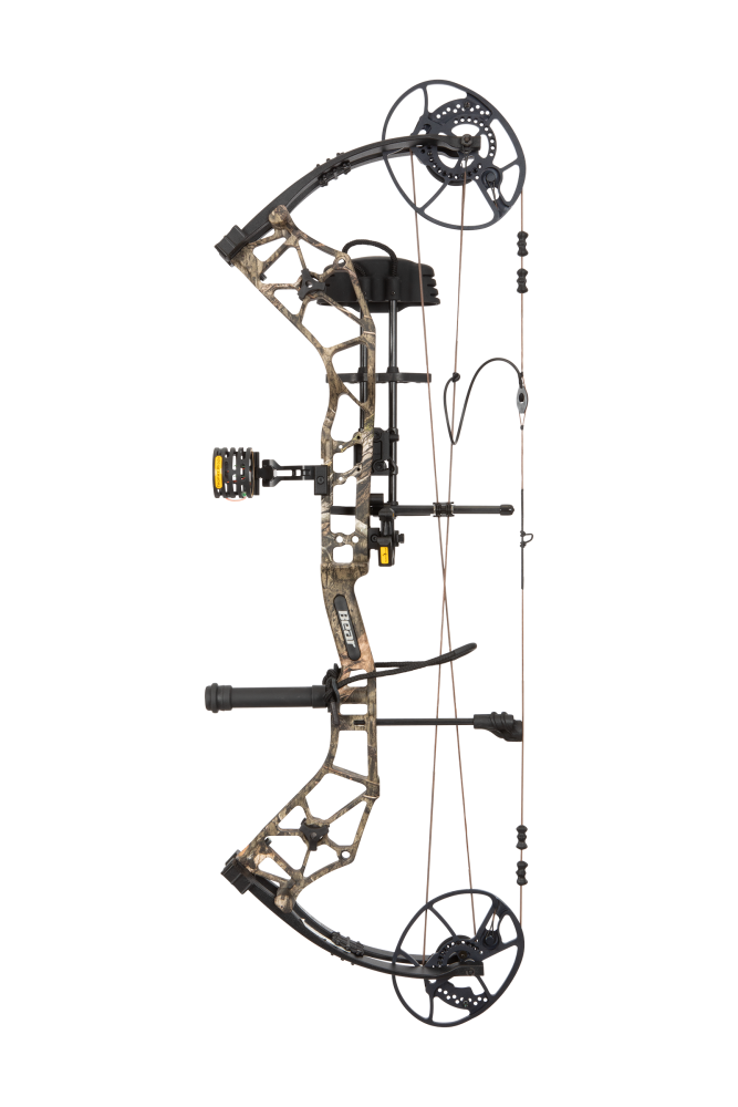 Bear Archery Paradigm hunting bow in color Mossy Oak Roots. The Paradigm is a long draw compound bow.