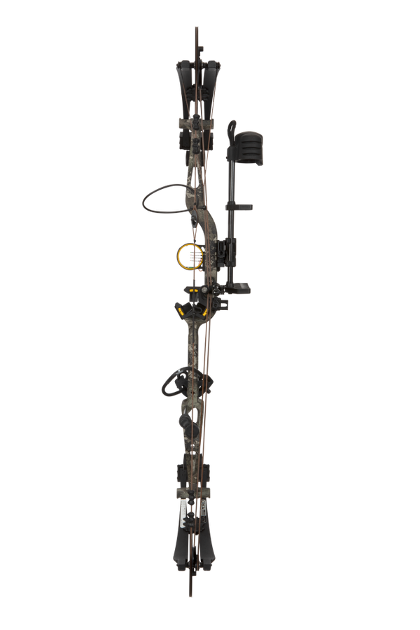 Full view of the Bear Archery Paradigm hunting bow in color True Timber Strata with an adjustable draw long draw length of 27 - 32 inches.