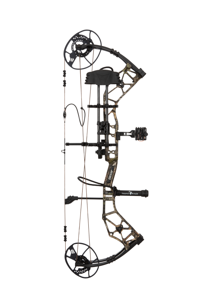 Bear Archery Paradigm hunting bow with Trophy Ridge Ready-to-Hunt package. The Paradigm is a long draw compound bow.