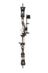 Full view of the Bear Archery Paradigm hunting bow in color Mossy Oak Roots with an adjustable draw long draw length of 27 - 32 inches.