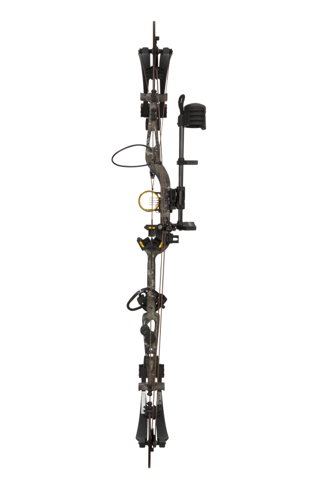 Full view of the Bear Archery Paradigm hunting bow in color True Timber Strata with an adjustable draw long draw length of 27 - 32 inches.