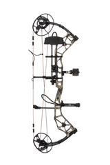 Side view showcasing Bear Archery Paradigm hunting bow in color Veil Whitetail with Trophy Ridge ready-to-hunt accessories. The Paradigm is a long draw compound bow.