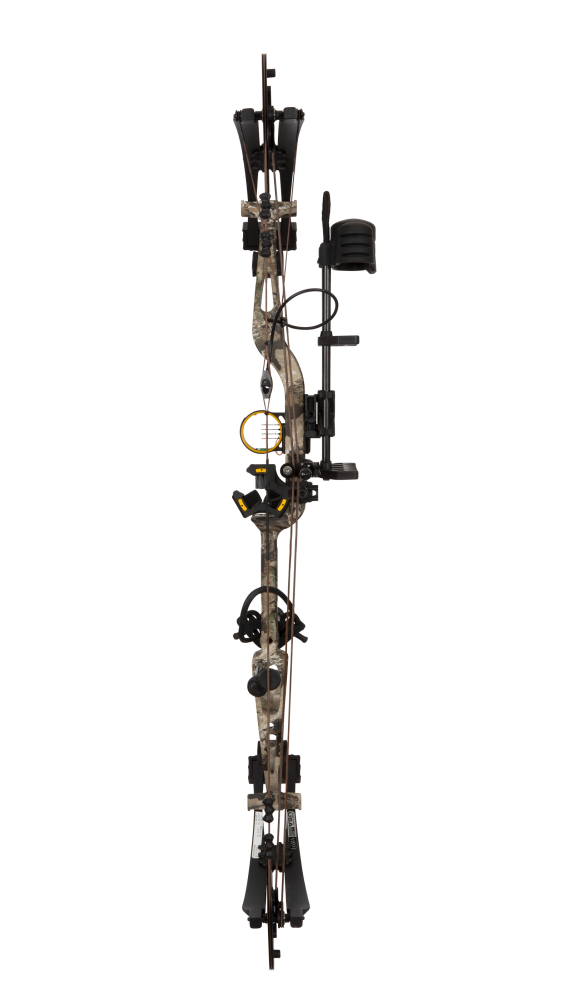 Full view of the Bear Archery Paradigm hunting bow in color Veil Whitetail with an adjustable draw long draw length of 27 - 32 inches.
