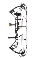 Side view of Bear Archery Paradigm hunting bow in color Black showcasing its dual cam system.