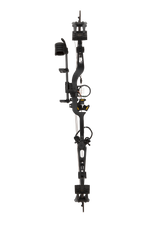 Front view of the Bear Archery Paradigm hunting bow with a 33” axel-to-axel and a sleek modern finish in color Black.