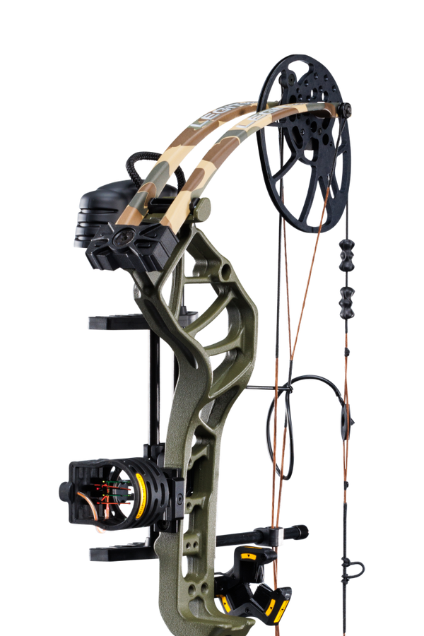 Close up of the Bear Archery Legit MAXX RTH Special Edition compound bow limbs, and picatinny sight mounting location.