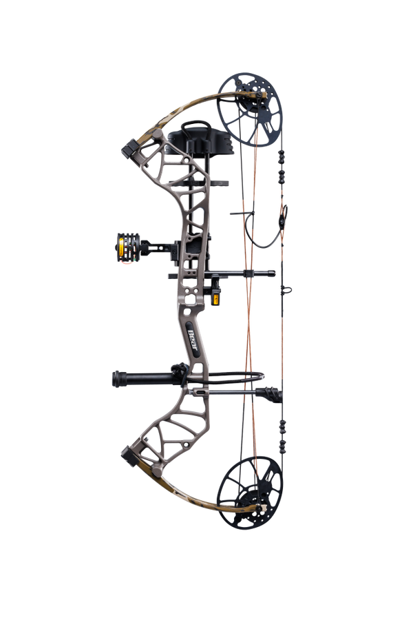 Side view of Bear Archery Legit MAXX RTH Special Edition compound bow in color Stone/Bottomland showcasing its dual cam system.