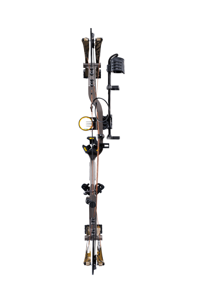 Full view of the Bear Archery Legit MAXX RTH Special Edition compound bow in color Stone/Bottomland with a draw weight range of 10 to 70 pounds and an adjustable draw length spanning from 14 inches to 30 inches.