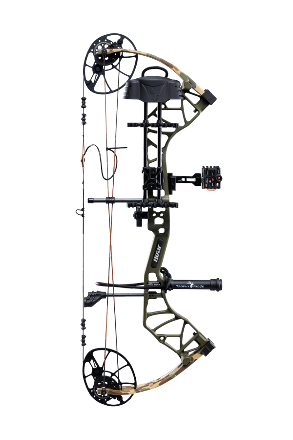 Side view of the Bear Archery Legit MAXX RTH Special Edition compound in color Throwback Green highlighting its 30-inch axle-to-axle length and 6.25” brace height.