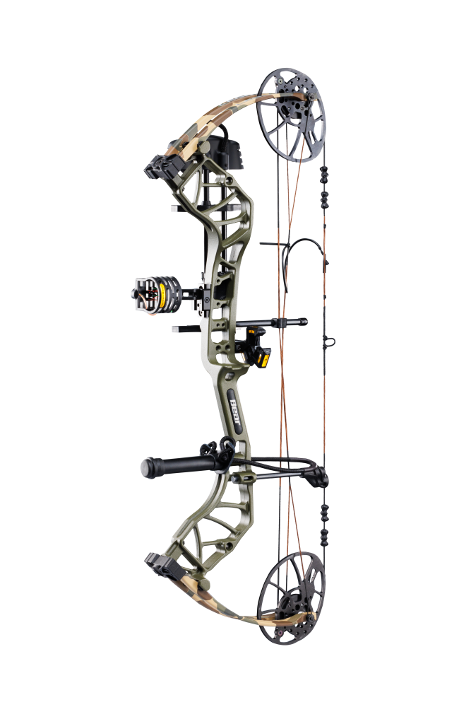 Side view of the Bear Archery Legit MAXX RTH Special Edition compound in color Throwback Green highlighting its 30-inch axle-to-axle length and 6.25” brace height.