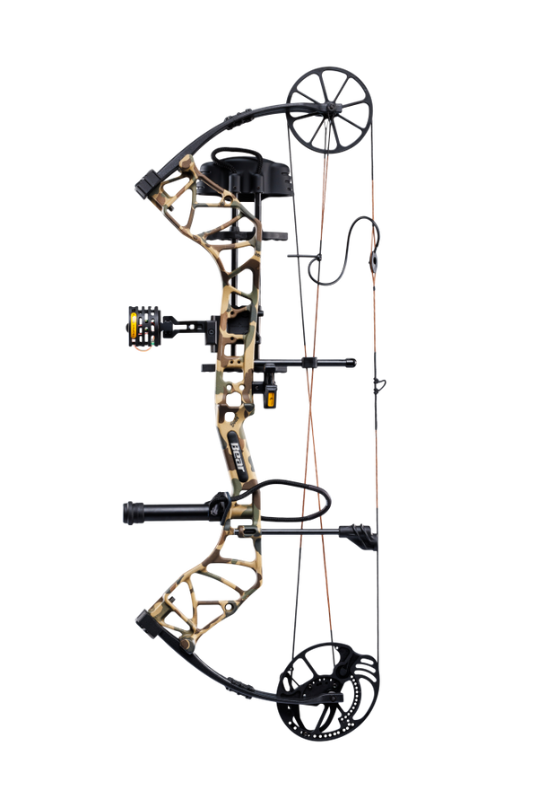 Side view of Bear Species XT RTH single cam bow in color Fred Bear.