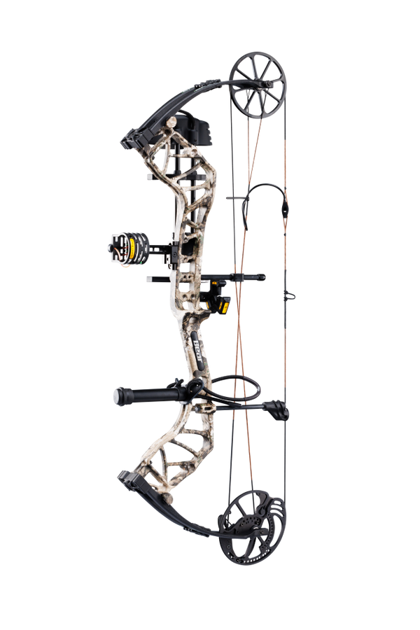 Side view of Bear Species XT RTH single cam bow in color Veil Whitetail.