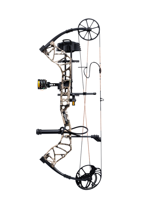 Side view of Bear Species XT RTH single cam bow in color Veil Whitetail.