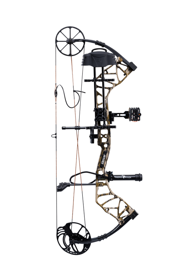 Side view of Bear Species XT single cam bow equipped with top-of-the-line Ready-to-Hunt package from Trophy Ridge. 
