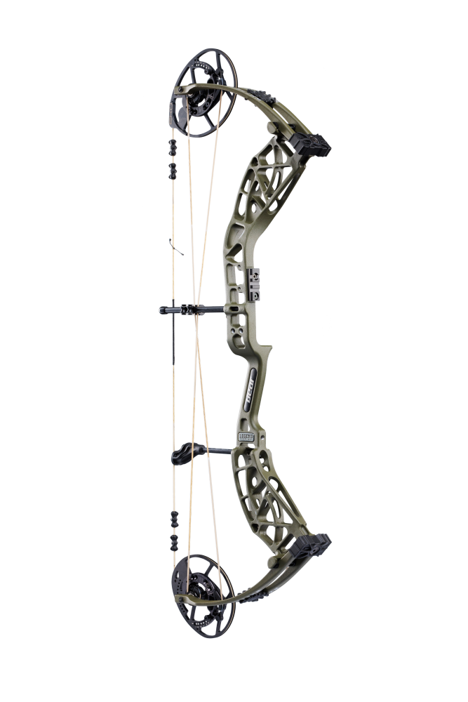 Side view of Bear Archery Whitetail INT compound bow with 90% let off, highlighting its modern lightweight frame.