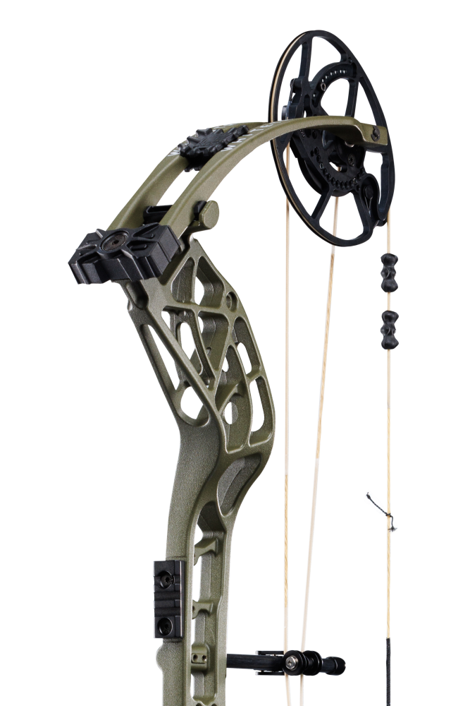 Close up of new roller cable guard system matched with the proven EKO cam system for an unrivaled draw cycle on the Whitetail INT.