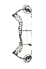 Side view of Bear Archery's Whitetail INT compound bow in color Olive highlighting its KillerWave limb dampeners.