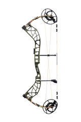 Side view of Bear Archery's Whitetail INT compound bow in color Throwback Green highlighting its KillerWave limb dampeners.