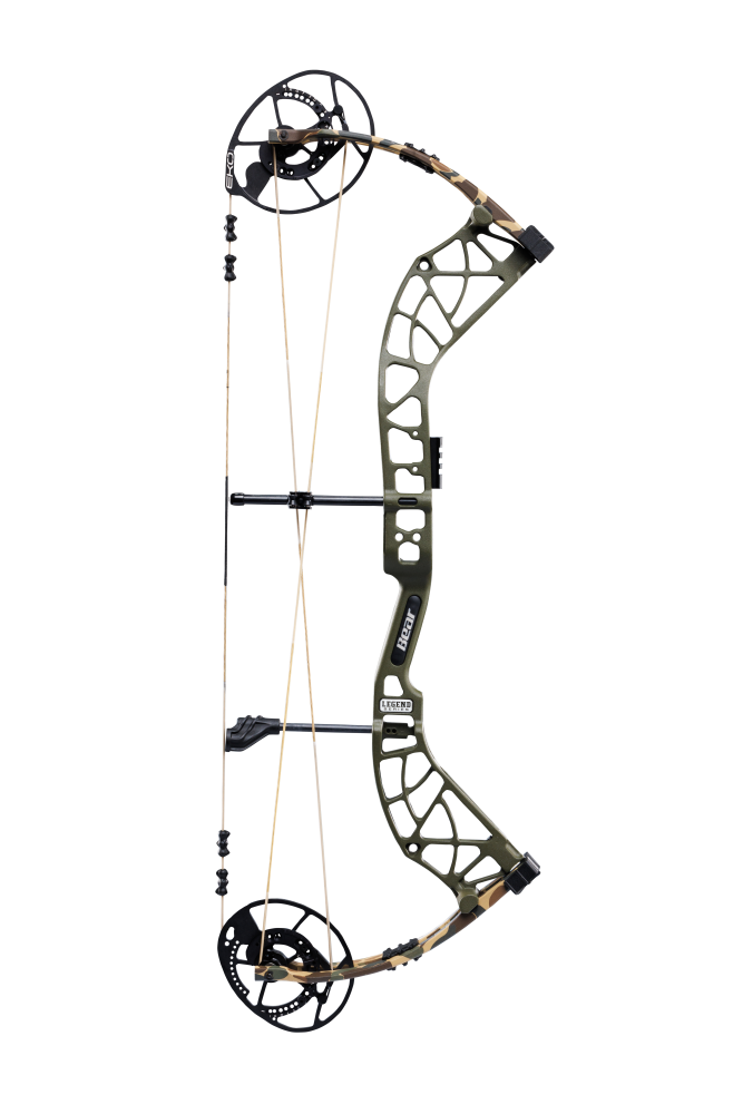 Bear Archery Whitetail INT compound bow with an adjustable draw length from 26 to 30 inches aimed right.