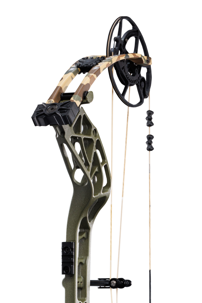 Close up of new roller cable guard system matched with the proven EKO cam system for an unrivaled draw cycle on the Whitetail INT.