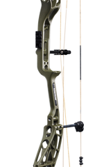 Close-up of the Bear Archery Whitetail INT Compound Bow in color Veil Whitetail, showcasing its Integrated Mounting Rest and Picatinny sight mounting locations for easy customization.