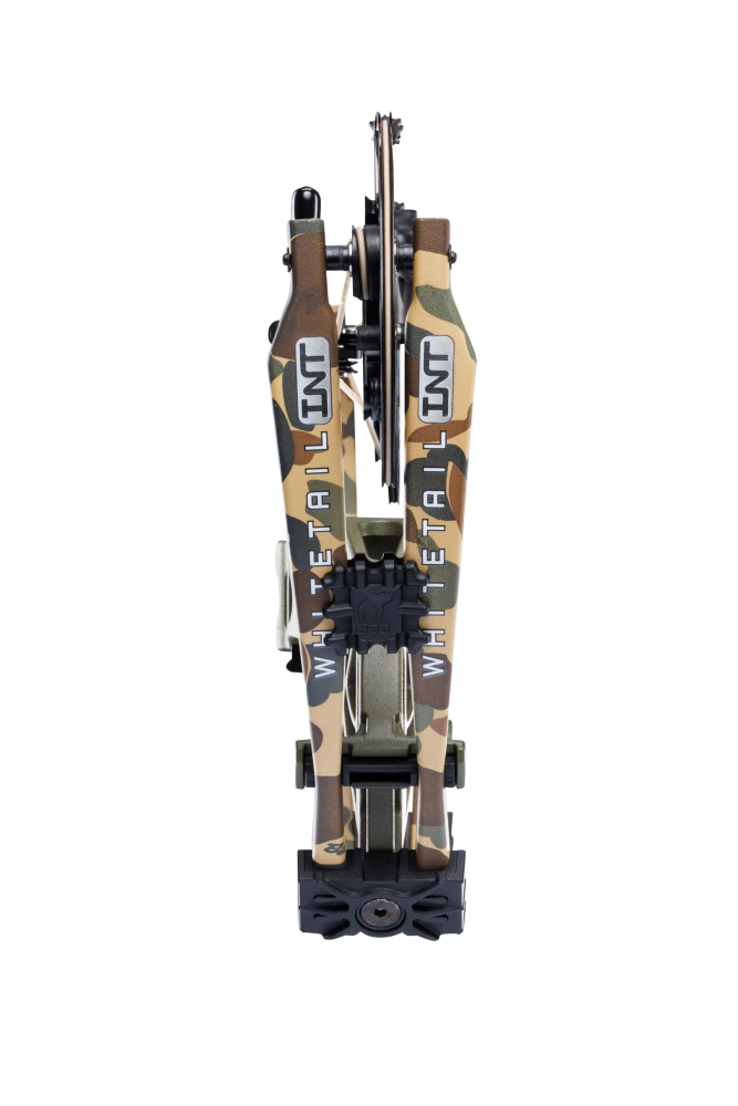 Bear Archery Whitetail INT logo on compound bow limbs in Throwback Green color.