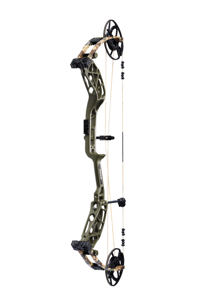 Side view of Bear Archery Whitetail INT compound bow with 90% let off, highlighting its modern lightweight frame.