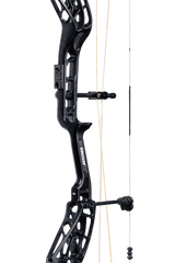 Close-up of the Bear Archery Whitetail INT Compound Bow in color Veil Whitetail, showcasing its Integrated Mounting Rest and Picatinny sight mounting locations for easy customization.