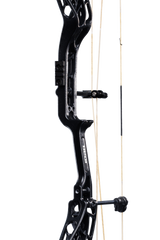 Close-up of the Bear Archery Whitetail INT Compound Bow in color Mossy Oak Bottomland, showcasing its Integrated Mounting Rest and Picatinny sight mounting locations for easy customization.