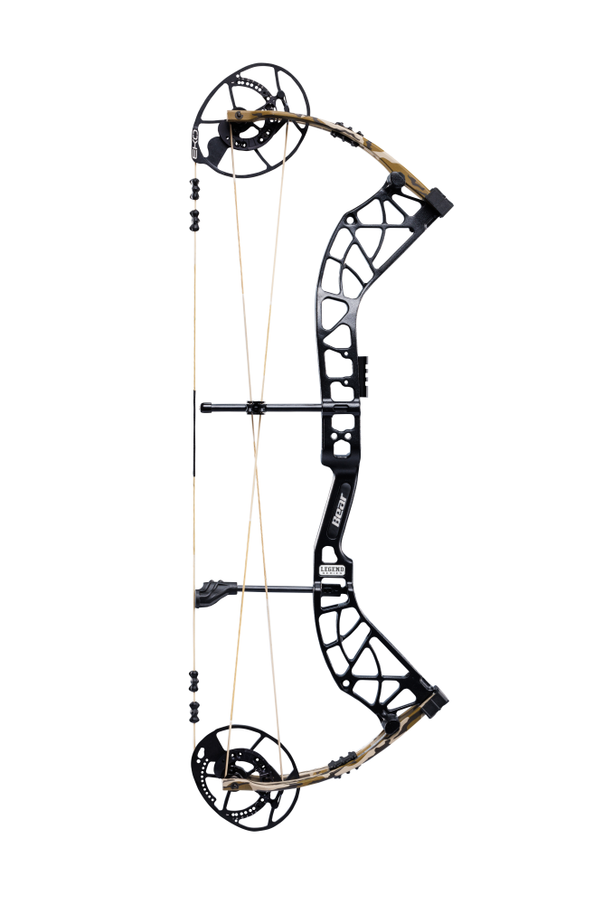 Side view of Bear Archery Whitetail INT compound bow with 90% let off, highlighting its modern lightweight frame.