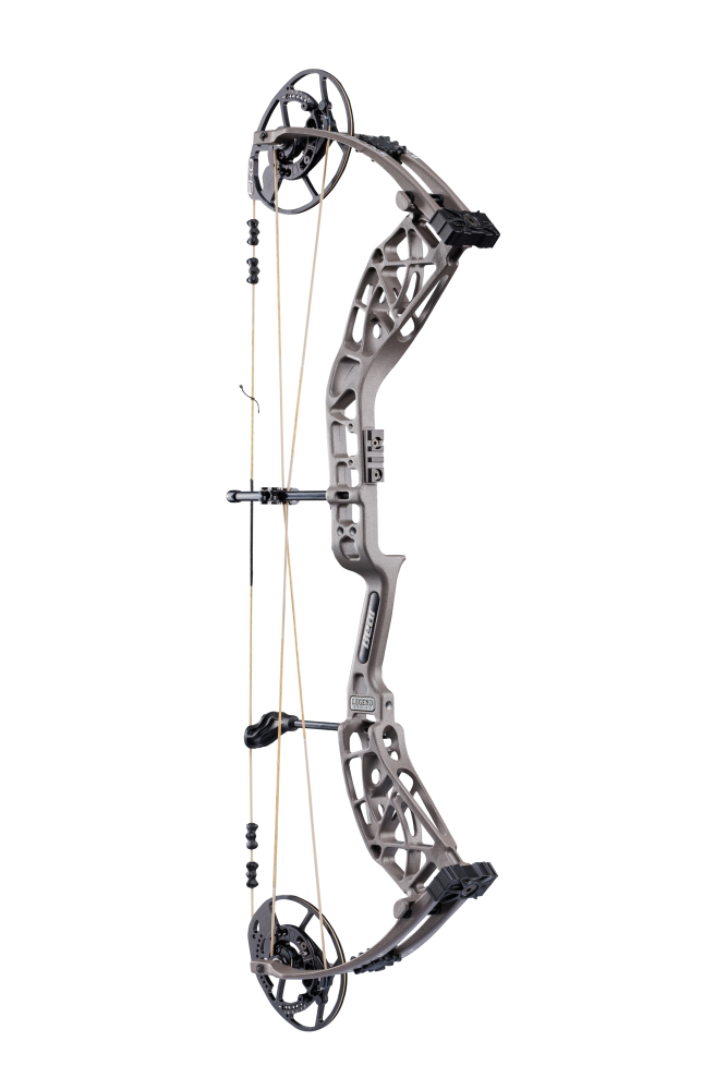 Full view of Bear Archery Whitetail INT compound bow showcasing its stone color. 