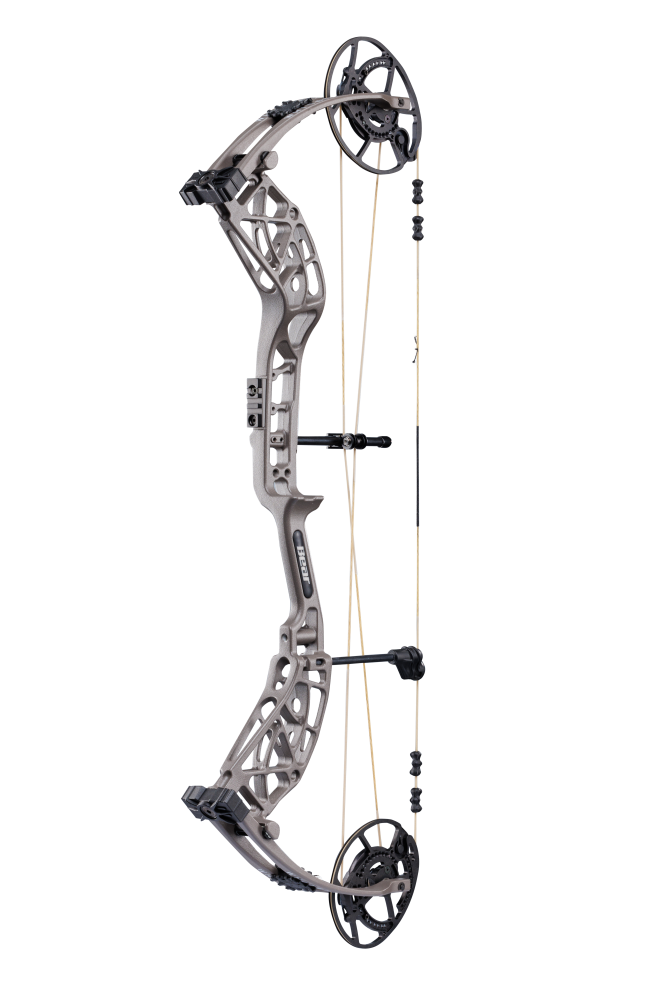 Full view of Bear Archery Whitetail INT compound bow in color stone. 