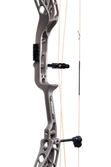 Close-up of the Bear Archery Whitetail INT Compound Bow in color stone, showcasing its IMS arrow rest and Picatinny sight mounting locations.