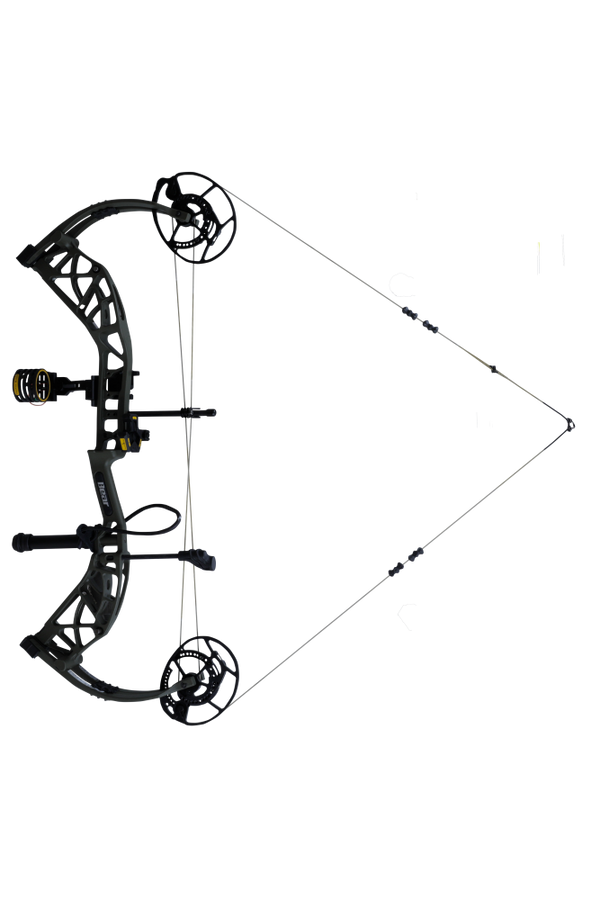 Side view of the Bear Archery Whitetail INT RTH compound hunting bow in color Olive highlighting its 26"-30" draw length.