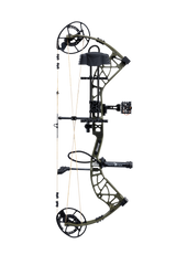 Bear Archery Whitetail INT RTH Compound Bow for bowhunting displayed against a transparent background, emphasizing its professional build, Trophy Ridge accessories and Olive color.