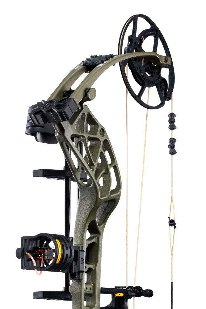 Close up of new roller cable guard system matched with the proven EKO cam system for an unrivaled draw cycle on the Whitetail INT RTH.