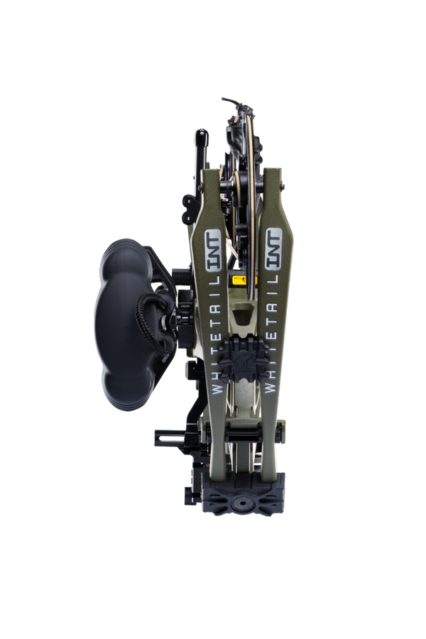 Close up of Bear Archery Whitetail INT RTH compound bow for bowhunting in Olive color.