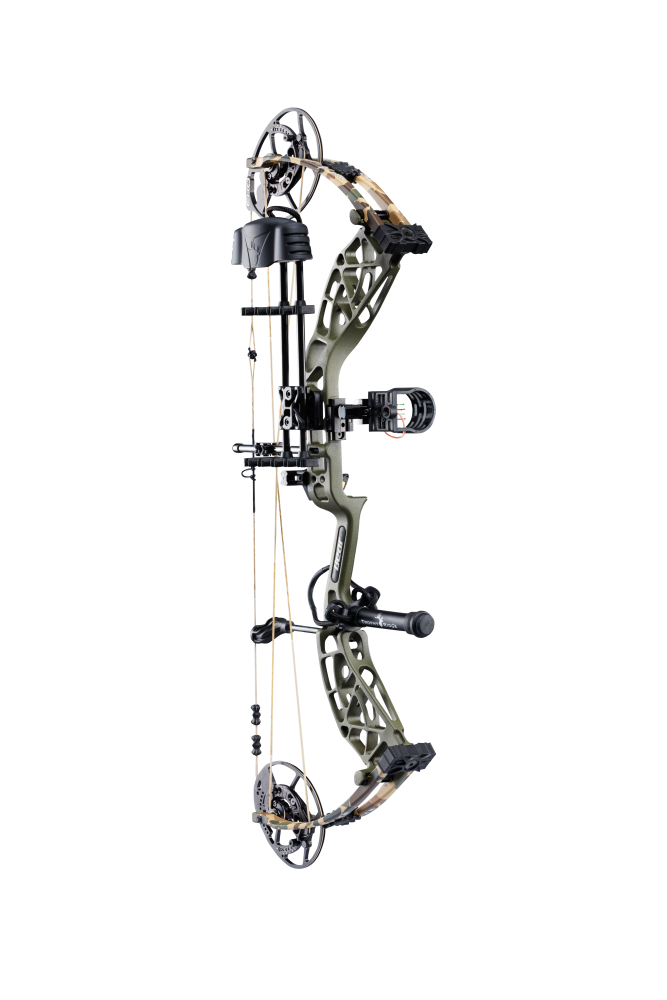 Side view showcasing KillerWave limb dampeners on Bear Archery's Whitetail INT RTH.