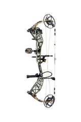 Side view of Bear Archery's Whitetail INT RTH compound bow in color Throwback Green highlighting its KillerWave limb dampeners.