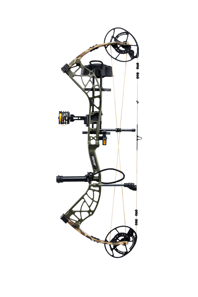 The Bear Whitetail INT RTH compound bow has adjustable let-off options of 75, 80, 85, or 90 percent.