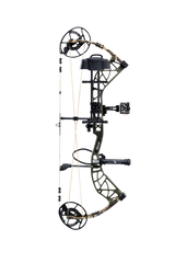 Bear Archery Whitetail INT RTH Compound Bow for bowhunting displayed against a transparent background, emphasizing its professional build, Trophy Ridge accessories and Throwback Green color.