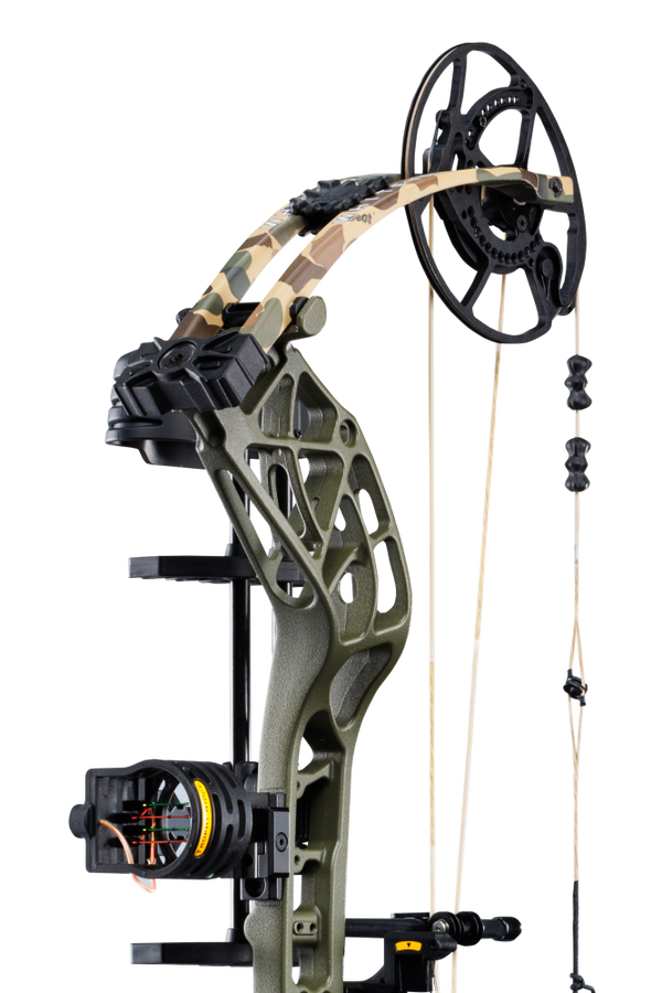 Close up of new roller cable guard system matched with the proven EKO cam system for an unrivaled draw cycle on the Whitetail INT RTH.