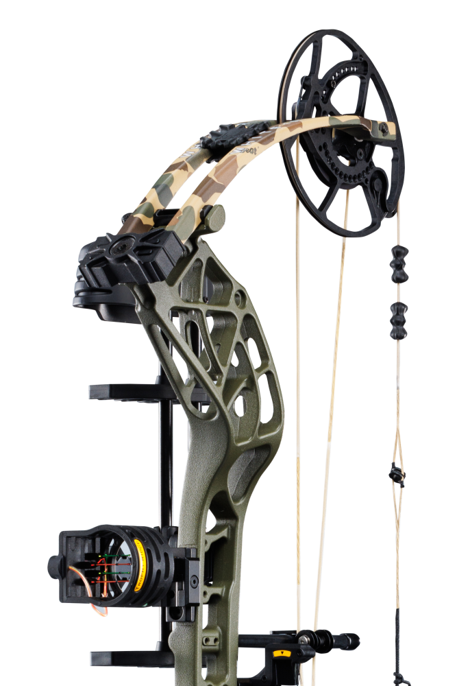 Close up of new roller cable guard system matched with the proven EKO cam system for an unrivaled draw cycle on the Whitetail INT RTH.