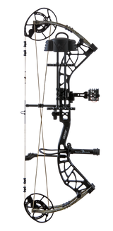 Bear Archery Whitetail INT RTH Compound Bow for bowhunting displayed against a transparent background, emphasizing its professional build, Trophy Ridge accessories and Veil Whitetail color.